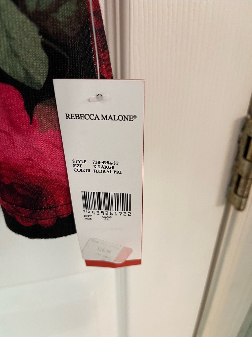 Rebecca Malone Women's Black Floral Long-Sleeve Top - Pink & Red Bloom. NEW. XL - Picture 3 of 4